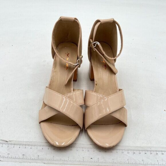 XYD Nude Block Heel Dress Sandals Open Toe Ankle Strap Dating Wedding Shoes - Picture 2 of 7